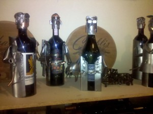 Metal wine bottle holders. Eclectic Gifts, Spokane, WA